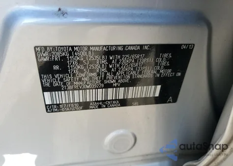 2013 Toyota Other from USA, damaged, VIN 2T3BFREV3DW039229